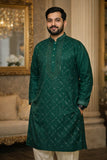 Emerald Green Premium Embroidered Kurta for Men – Festive & Formal Wear